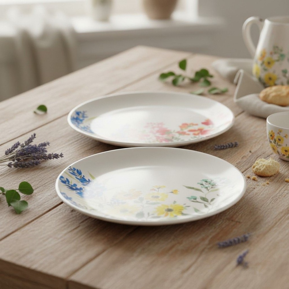 SHABBY CHIC MELAMINE Floral 9" Salad Plates Set of 2
